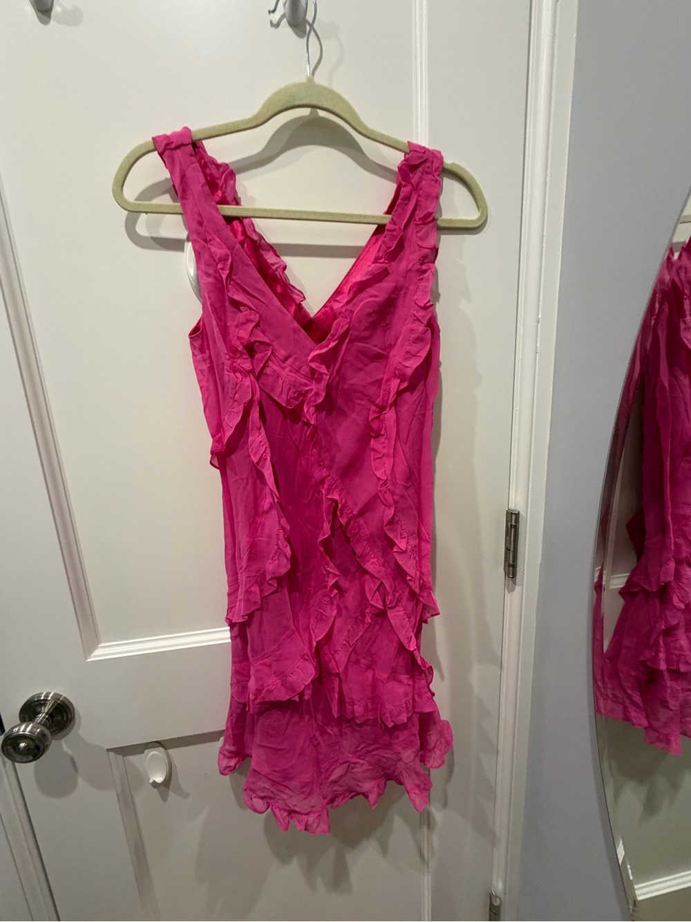 BCBGMaxAzria Fuchsia Ruffle V‑Neck Mini Dress